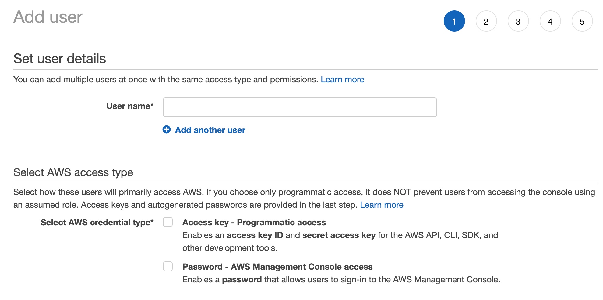 create aws user