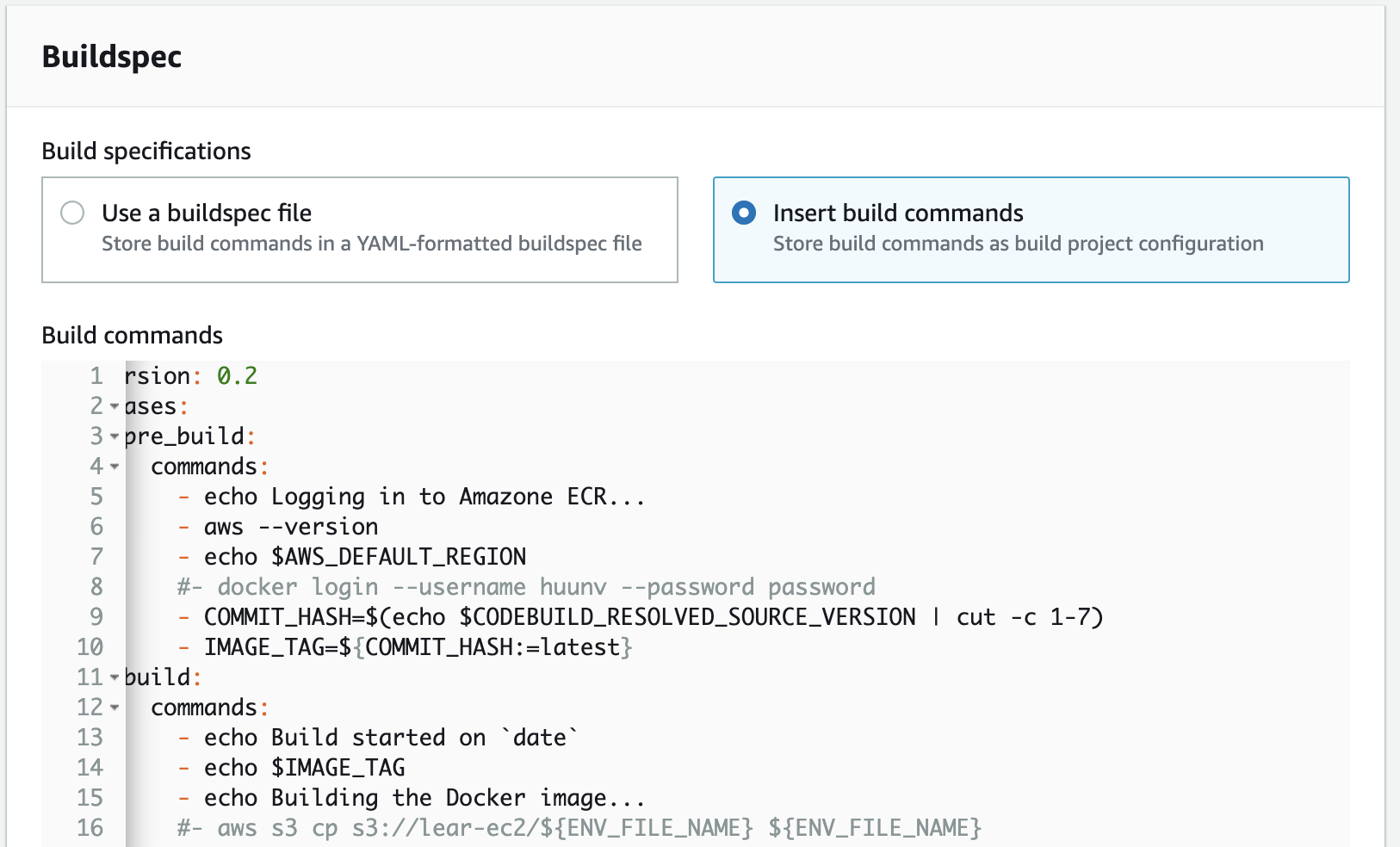 Config file buildspec.yml