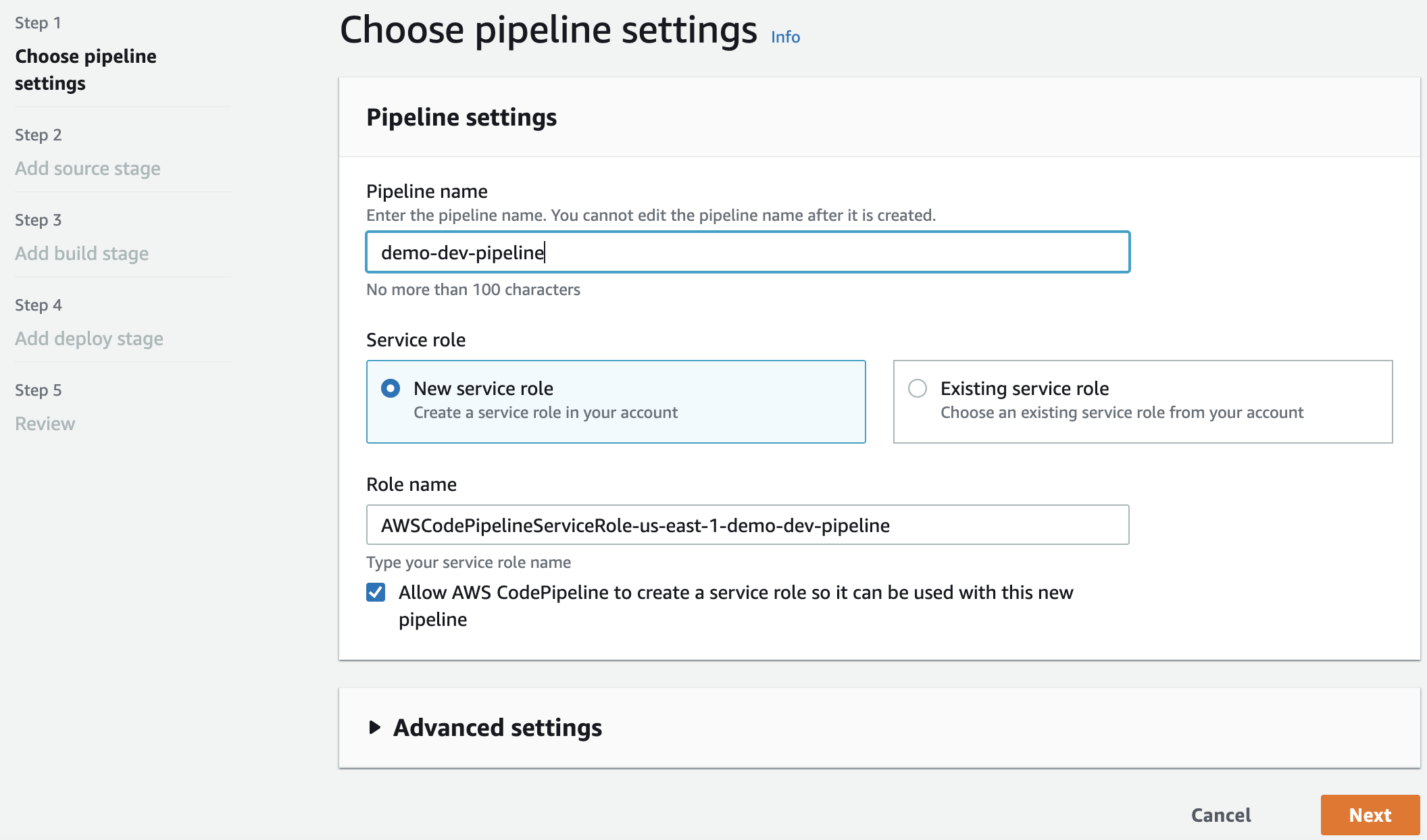 create aws codePipeline