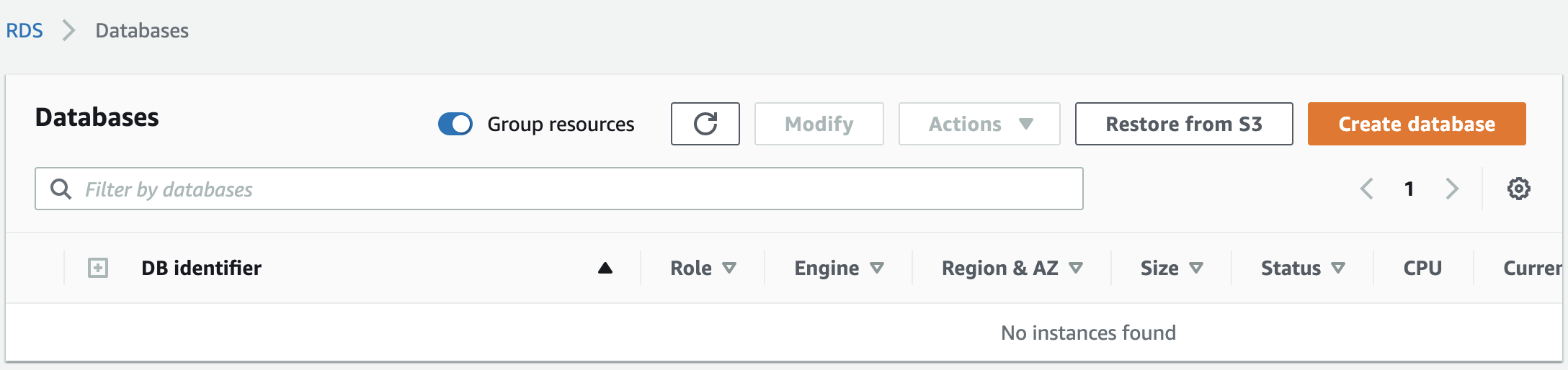 Create aws rds