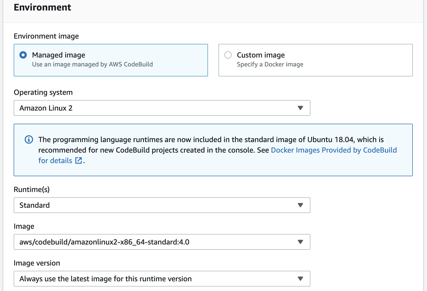 codebuild env