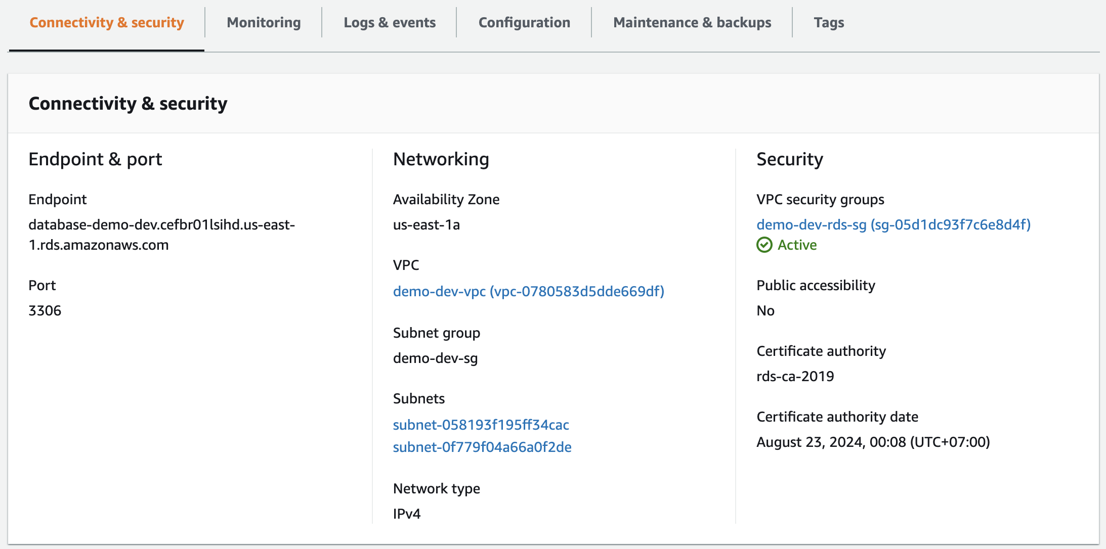 aws rds info