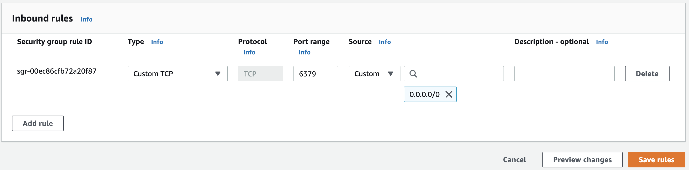 Redis subnet security group