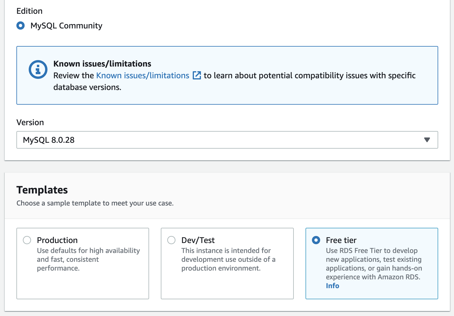 Select mysql rds version