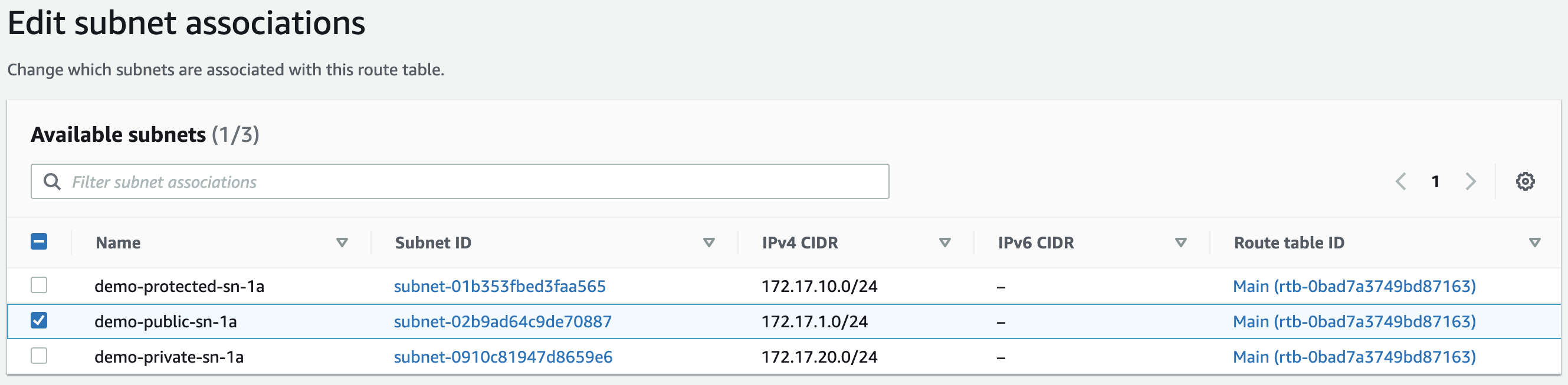 route table association subnet