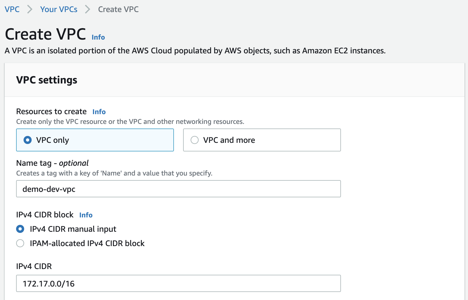 Create aws vpc