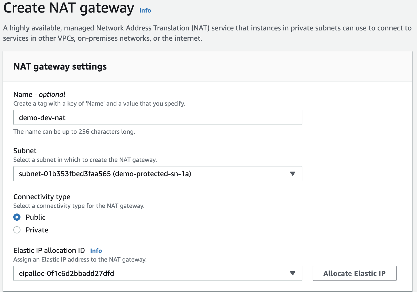 Create NAT gateway