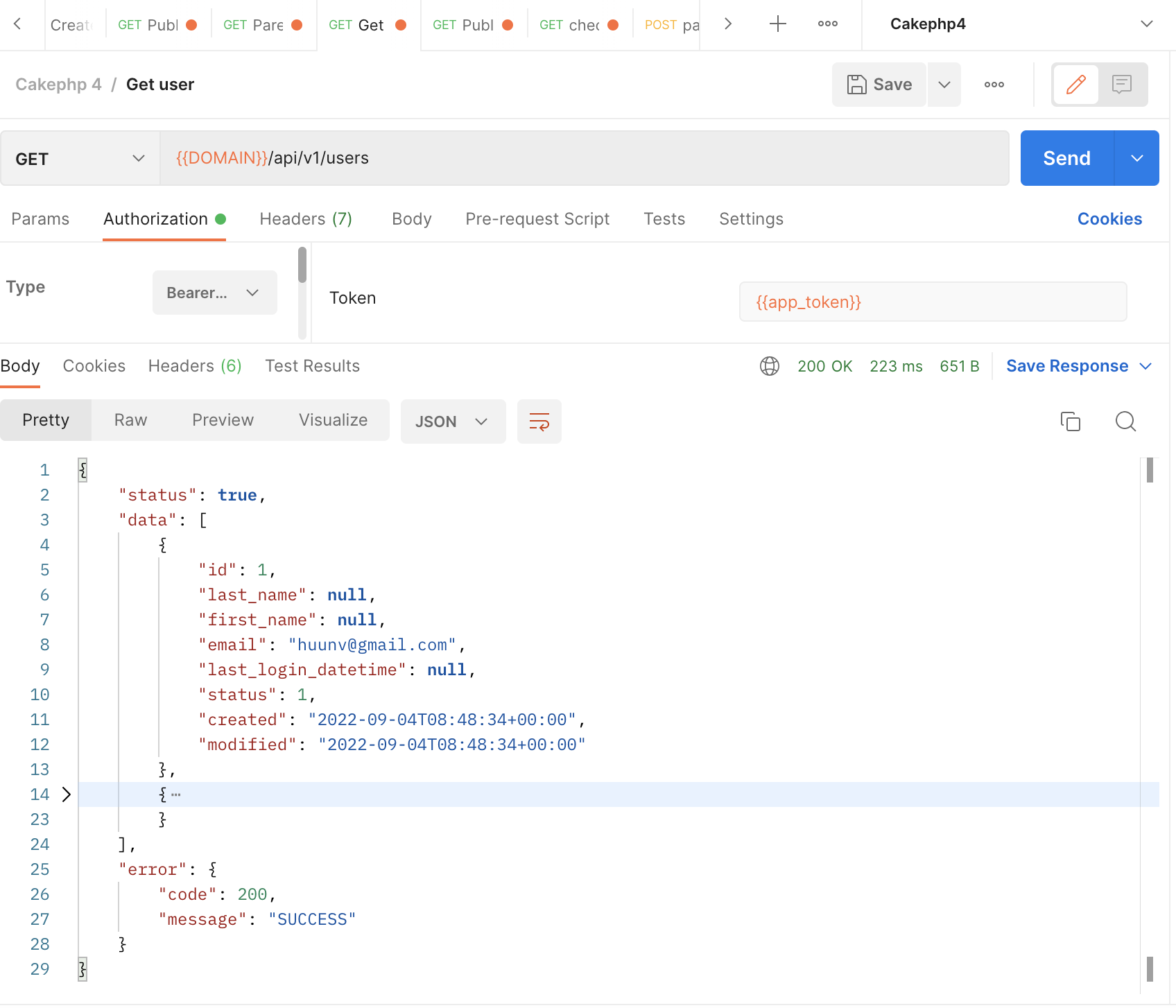 Postman api require bearer token